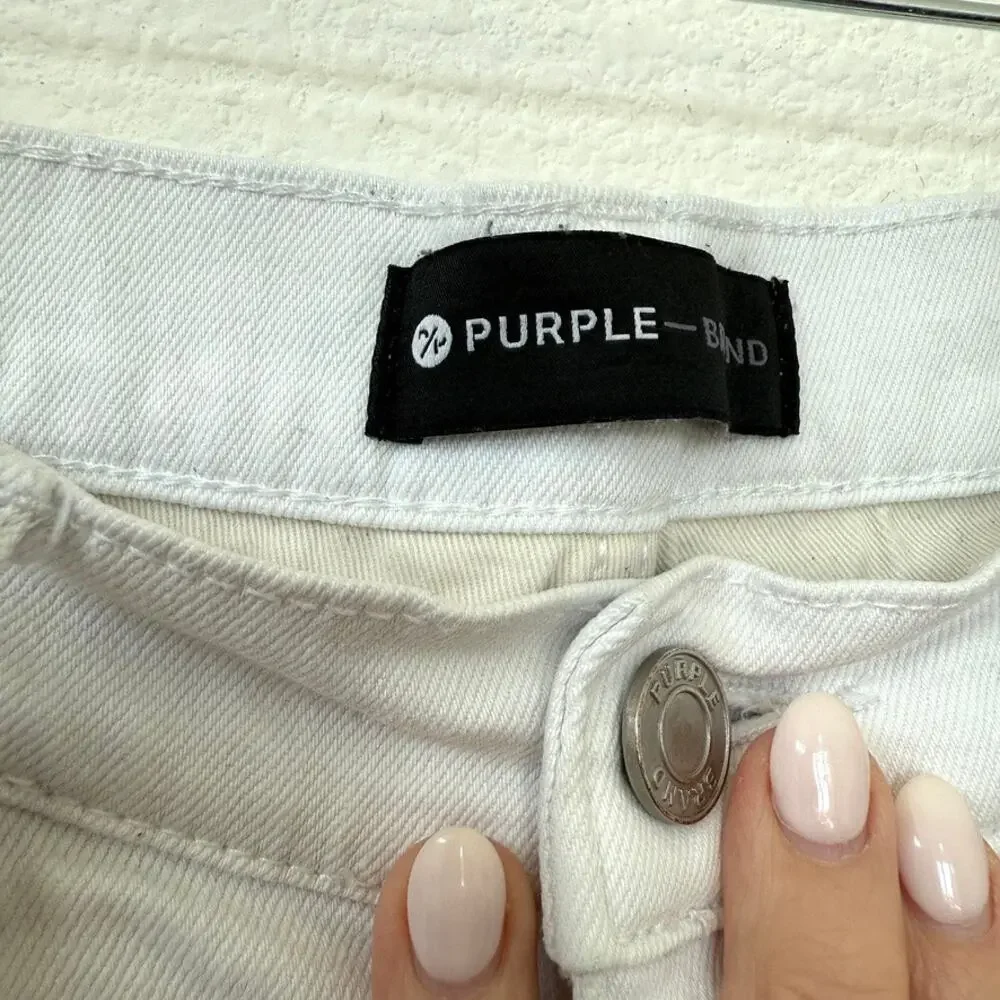Purple‎ Brand P001 Skinny Jeans White Button Fly Stretch Distressed Men 32